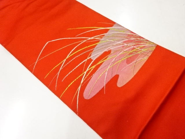 リサイクル　ヱ霞に芝草模様織出し名古屋帯